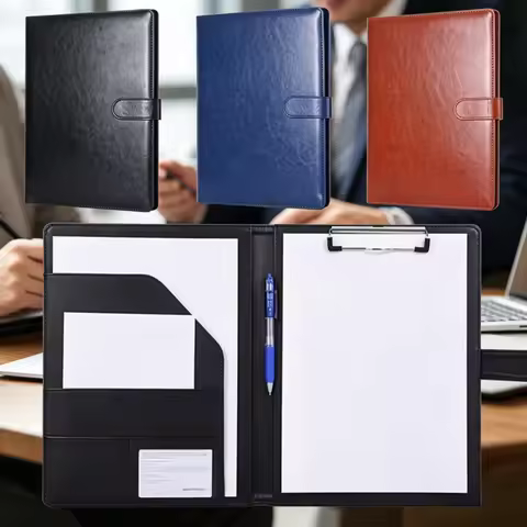Multifunctional A4 Conference & Business Document Organizer: Leather Portfolio for Contracts, Files 