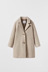 Zara 童裝基本款合成羊毛大衣燕麥色_164cm