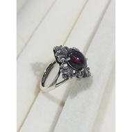 (R199) BLACK OPAL NATURAL GEMSTONE S925 SILVER ADJUSTABLE RETRO RING 黑欧泊天然宝石 S925 银可调节复古戒指 CINCIN PERAK BATU PERMATA