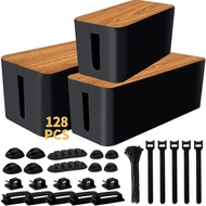 Cable Management Box 3 Pack with 125PCS Cable Management Kit for Power Strip to Hide Wires,Cord Orga