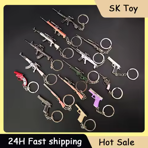 Mini Game Gun Keychain P90 S686 DP-28 Alloy Metal Gun Pendant Fashion Accessories KeyRing Gifts Coll