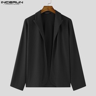 INCERUN Mens Stripe Pullovers Male Streetwear Solid Lapel Long Sleeved Cardigan (Korean Style) #2411