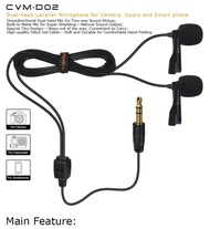 Comica CVM-D02B Dual-head Wired Lapel Microphone Lavalier Condenser Microphone Omnidirectional Double Lav Mic for Phone Camera Gopro(3.5mm TRS)