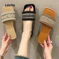 Lovito Boho Plain Ethnic Style Straw Absorb Sweat Wear Slippers Outside Vacation Travel Flat Sandals