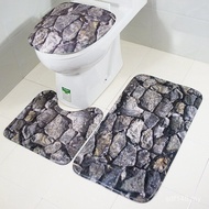 Printed Anti-Slip Rock Three-Piece Set Floor Mat Toilet Mat Flannel Absorbent Bathroom Mat Floor Mat