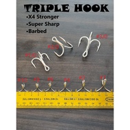 H032 - X4 TRIPLE HOOK / X4 STRONGER/ MATA TIGA X4 KUAT TREBLE HOOK / Casting/Jigging/Poping/Fishing 