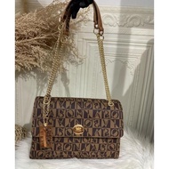 Baru Tas Bonia Original Sling Shoulder Bag Rantai Monogram Coklat