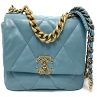 Chanel 19 Small Bag Blue Turquoise Lambskin Mixed Metals Chain Flap Bag