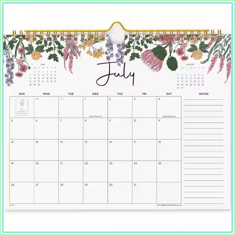 18 Months 2026 Wall Calendar, July 2026 - December 2027, Twin-Wire Binding, Hanging Hook, Floral Des