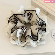 ALMA1DQ Large Intestine Headband, Satin Floral Lace Headband, Fashion with Wide Edge Ink Print Hair 