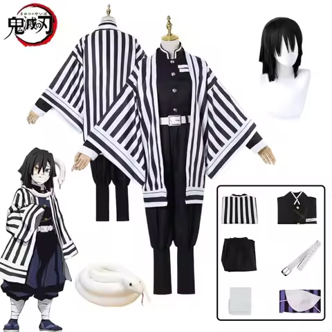 Demon Slayer Anime Iguro Obanai Haori Kimono Cosplay Costume Wig White Snake Props Halloween Costume