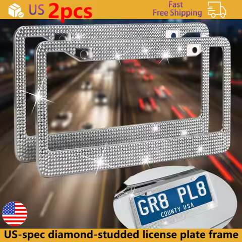 2PCS Stainless Steel License Plate Frame for Cars US-Spec Bling License Plate Frame Glitter Crystal 