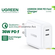 [MAXANNA] UGREEN WHITE FAST CHARGING DUAL TYPE C PD 36W CHARGER ADAPTOR CD199