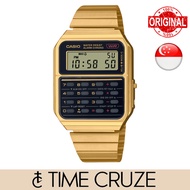 [Time Cruze] Casio CA-500 Calculator Dual Time Adjustable Gold Stainless Steel Unisex Watch CA-500WE