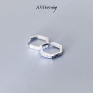 1000earring 925 Sterling Silver Diamante Hexagon Hoop Earrings - Silver