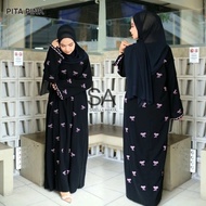 Abaya gamis coquette ribbon pink jetblack busui embroidery abaya