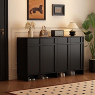 Solid wood shoe cabinet for home entrance, black vintage foyer cabinet, large capacity storage cabin