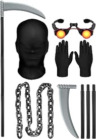 Sintege 5 Pcs Halloween Glowing Grim Reaper Costume Accessories Full Face Mask Glowing Eyes Glasses