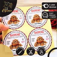 2-4 Arjuna Sticker Print Basreng Sticker Makanan Cemilan Jajanan Custom Nama Bentuk Bulat Chromo