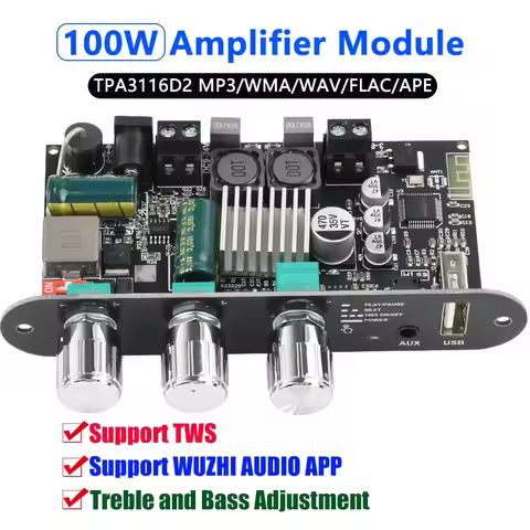 ZK-1001U TPA3116D2 BT Audio Power Amplifier Module 100W Mono Amplifier Board AMP Module for Home The
