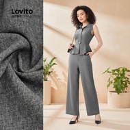 Lovito Refine Stylish Trouser Set, Retro-Inspired Wrinkle-Resistant Spring/Summer Outfit for Women L