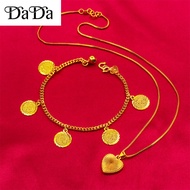 Gelang tangan perempuan emas 916 Gold women Necklace Lucky Love Pendant Bracelet Set Wedding Indian 