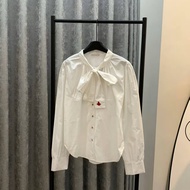 Vivienne Westwood High-quality Retro Saturn Bow Embroidered Shirt Womens French-style Gold Design Se