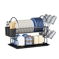3-in-1 Kitchen Organizer Storage Rack for Kitchen 2 Tier Stainless Steel Dish Drying Rack with Large