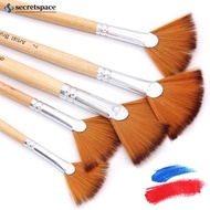 SECRETSPACE 5Pcs Fan Shaped Nylon Hair Gouache Watercolor Paint Brush Set For School Painting Drawin