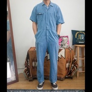 水藍 舊化 短袖 連身工作服 COVERALLS 剪標品 古著 二手