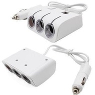 3 Way White Car Lighter - Socket Splitter Dual USB Charger 12V