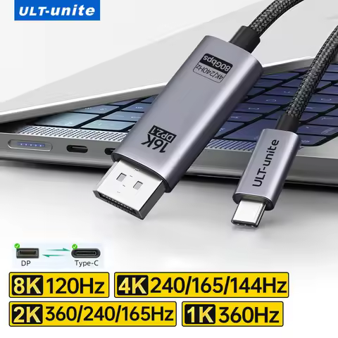 Type-C to DisplayPort 2.1 Cable 16K@30Hz 8K@120Hz 80Gbps Thunderbolt 4/3 to DP Cord for iPhone 17/16