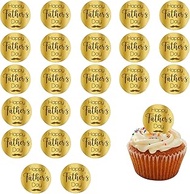 EDUEE Happy Fathers Day Cupcake Toppers Acrylic 24pcs Gold Round Cake Toppers Engraved Topper Happy 