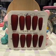 Ready stock Matte Red Wine color press on nails(machine made) S size 🇲🇾磨砂酒红色穿戴甲(机械甲)S size