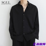 [Boutique Men's Clothing] Black Shirt Men Long-Sleeved Hong Kong Style Trendy Handsome dk Uniform Ja