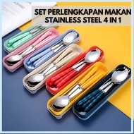 3 Pcs Cutlery Set Spoon Fork Chopsticks Set Box Stainless Steel Travel Travel Cutlery