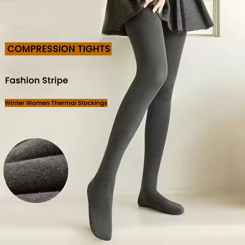 Women Velvet Thick Pantyhose Vertical Stripe Leggings Winter Slimming Cotton Female Leggings Warm St