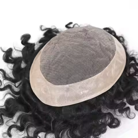 Afro Toupee for Black Men Human Hair Prosthesis Fine Mono With NPU Curly African Male Wig System 8mm
