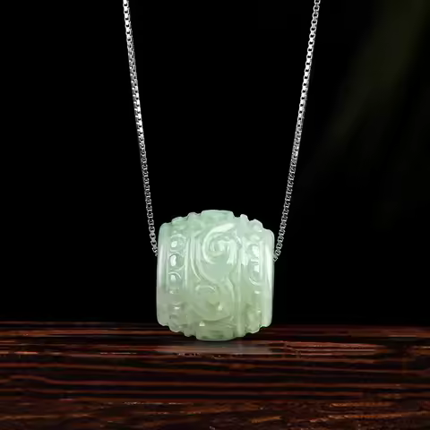 Natural Myanmar Jadeite Road Lutong Pendant Ladies 925 Silver Transshipment Bead Necklace Hand-carve