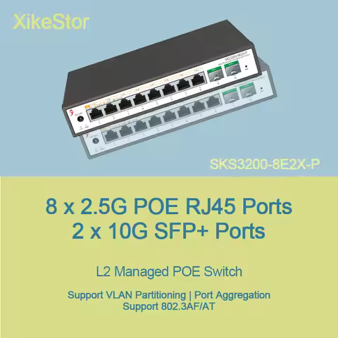 XikeStor Basic L2 Managed POE 8 x 2.5G POE RJ45 2 x 10G SFP+ Support VLAN Port Aggregation 802.3AF/A