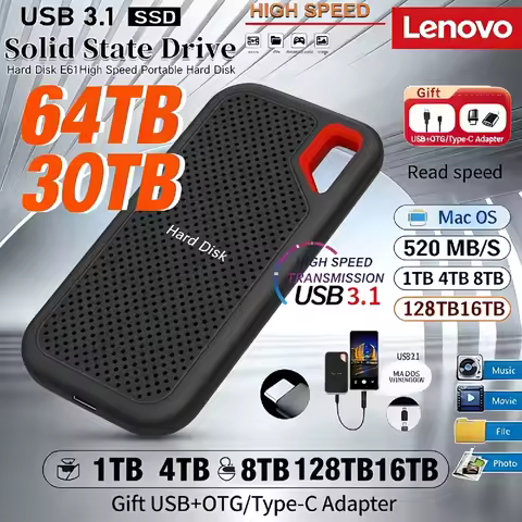 2026 New Lenovo Portable SSD 128TB External Hard Drive USB3.1 Type-C high Disk 30TB Mass Solid State