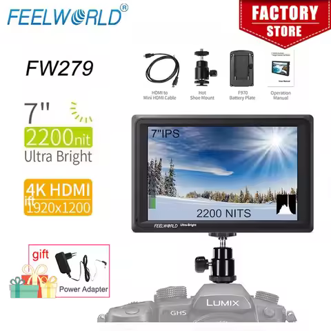 Feelworld FW279 7 Inch 4k HDMI DSLR camera Field monitor 2200 nits Ultra Bright Full HD 1920x1200 LC