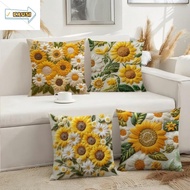 CAUSI Sunflower Pillowcase, Plush 45x45cm Sofa Cushion , Vintage 2D Floral Square Printed Bedroom Pi