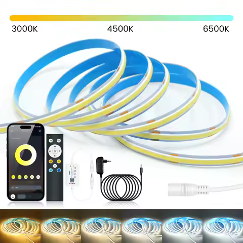 Bluetooth APP Dimmerable 24V CCT COB Strip 576Leds/M 2700K - 6500K White Flexible Ribbon Rope LED Li