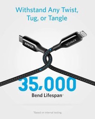 全新現貨！Anker Powerline+ III MFi Certified Lightning Cable (3 ft) 3 ft Powerline+ III MFi Certified Lightning Cable for iPhone 12/11/11 Pro / 11 Pro Max/X/XS/XR/XS Max / 8/8 Plus/AirPods Pro, Supports Power Delivery 快速充電線