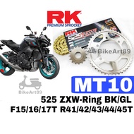 RK Sprocket Set YAMAHA MT10 RK525 ZXW W-Ring Rivet Black / Blue Chain Rantai Hitam Biru WRing RK 525