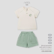 Nous - Set Of short sleeve Beige With Blue Pants Decorative Printing 2Y 3Y 4Y 5Y- SS24.T4b - ZN138A
