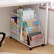 Under Desk Bookshelf Shelf Rack Floor-standing Book Storage Box Removable Wheeled Trolley 9TZP