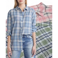 KEMEJA Women's Oversized Boyfriend Plaid Button-Down Shirt - 8635