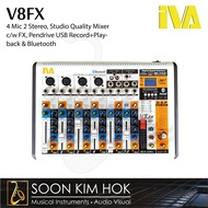 IVA V8FX 4 Mic 2 Stereo, Studio Quality Mixer c/w FX, Pendrive USB Record+Playback & Bluetooth (V8FX